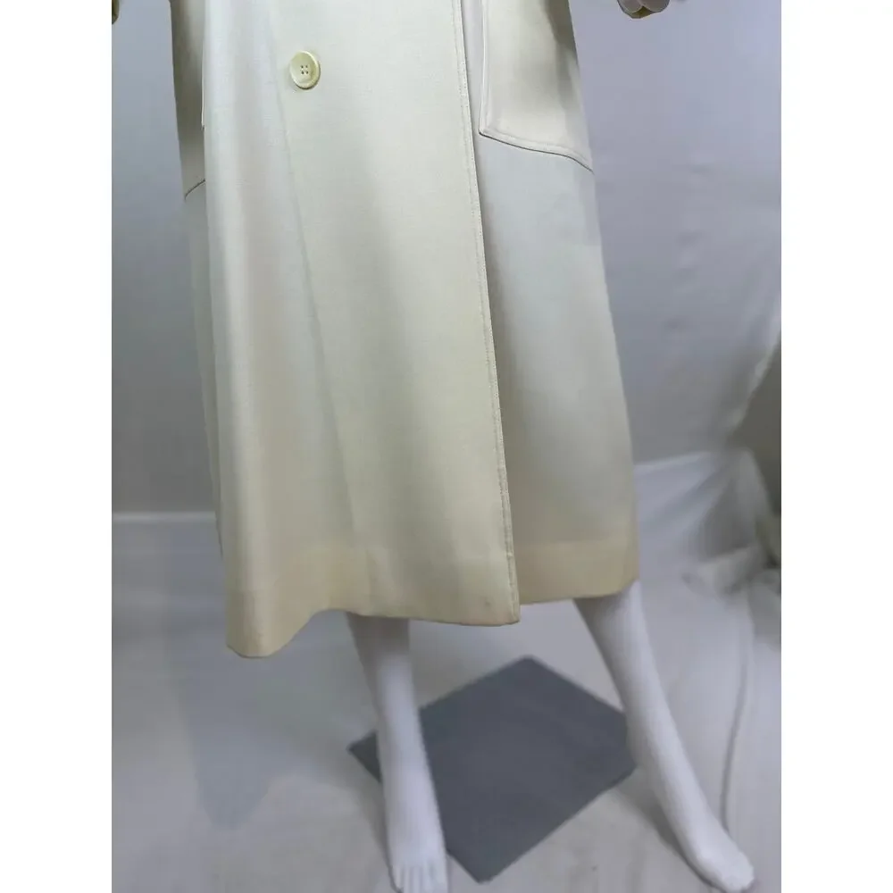 Vintage Ernst Strauss Women's Cream Color Trench Coat Jacket 100% Wool Size 6